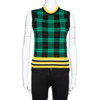 Pre-owned Versace Green Wool Tartan Pattern Sleeveless Sweater Vest S