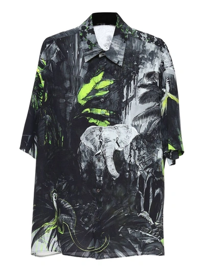 Valentino Jungle Mural Short Sleeve Shirt Jungle Black In Multicolored
