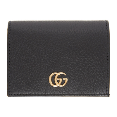 Gucci + Net Sustain Marmont Petite Textured-leather Wallet In Black,gold Tone