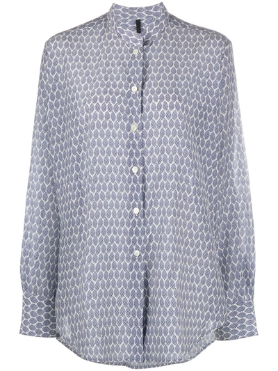 Sara Lanzi Abstract-print Mandarin Collar Shirt In Blue