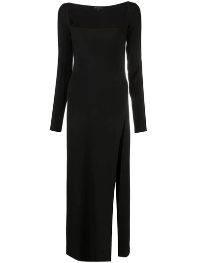 Ann Demeulemeester Wool Square Neck Long Dress W/split In Black