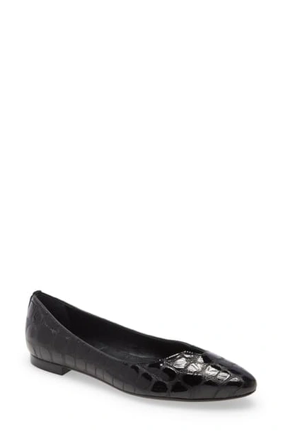 Agl Attilio Giusti Leombruni Notch Ballet Flat In Black Patent Croc Print