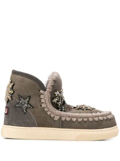 Mou Eskimo Embroidered Boots In Grey