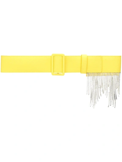 Msgm Crystal-fringe Woven Belt In Yellow