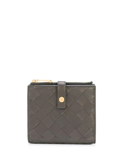 Bottega Veneta Black Braided Leather Mini Wallet In Grey