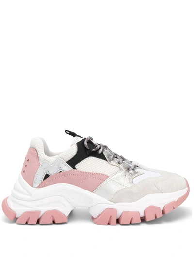 Moncler Leave No Trace White And Pink Sneakers In Leather And Mesh