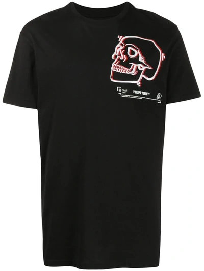 Philipp Plein Outline Skull Cotton T-shirt In Black