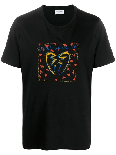 Saint Laurent Broken Heart-print Cotton T-shirt In Black