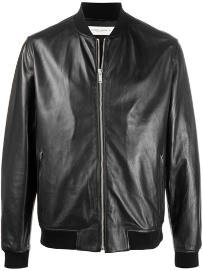 Golden Goose Leather Bomber Jacket In Black