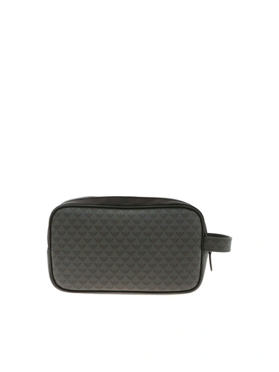 Emporio Armani All-over Logo Beauty Case In Grey And Black