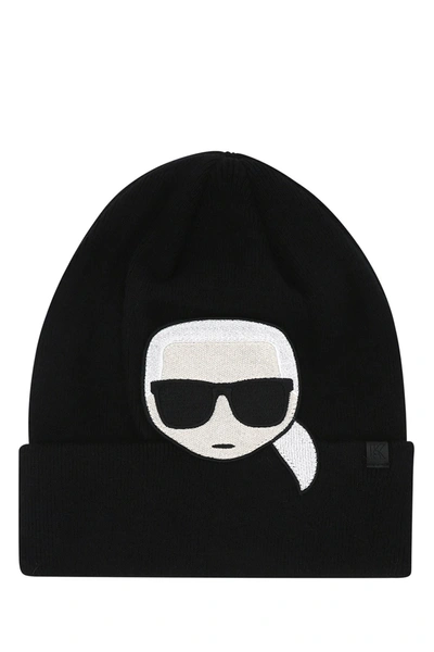 Karl Lagerfeld K/ikonik Embroidery Beanie In Black
