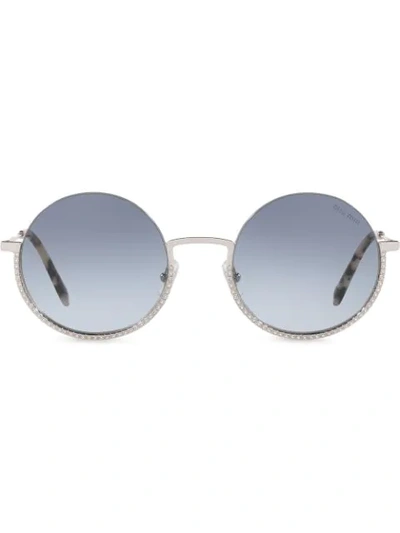 Miu Miu Rhinestones Embellished Sunglasses In Silver Color