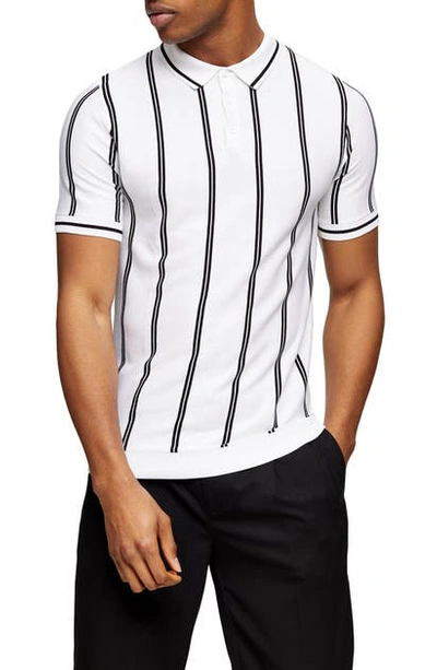 Topman Knitted Polo With Stripe In White In White Multi