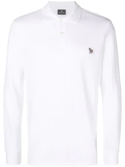 Ps By Paul Smith Slim Fit Long Sleeve Zebra Logo Polo In White