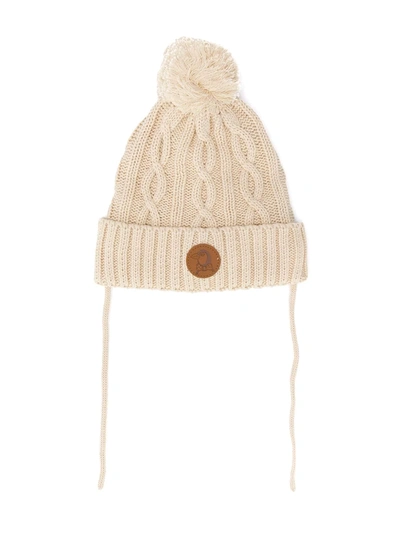 Mini Rodini Kids Beanie Cable Knitted Pompom For For Boys And For Girls In Cream