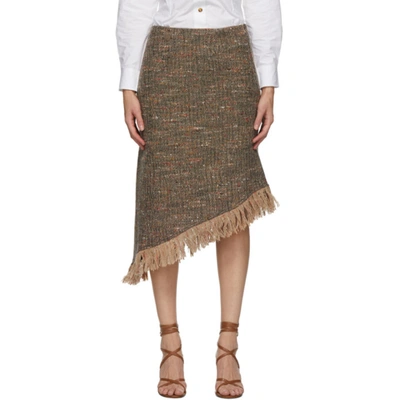 Ganni Asymmetric Fringed Donegal Wool-blend Tweed Skirt In Brazilian Sand