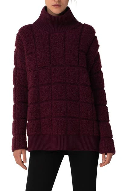 Akris Textured Grid Cashmere & Silk Mockneck Sweater In Plum