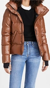 Sam Isabel Vegan Leather Puffer Down Jacket In Brown