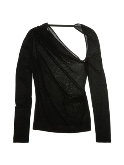 Helmut Lang Asymmetric Cutout Ruched Detail Long Sleeve Top In Black