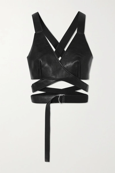 Junya Watanabe Faux Leather Belted Wrap Halter Top In Black