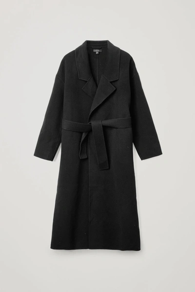 Cos Wool Mix Relaxed Belted Coat In Black