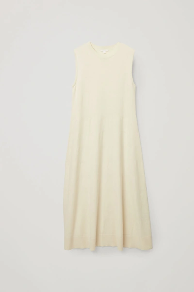 Cos Knitted A-line Merino Wool Dress In White