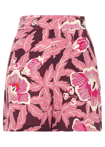 Equipment Lyra Floral-print Brushed Silk Shorts In Pink