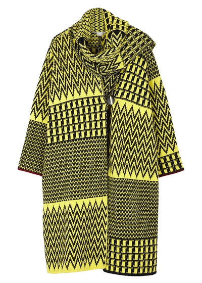 Stella Mccartney Black And Yellow Textured-knit Wool Cape In Navy