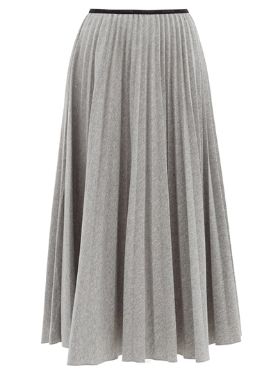 Moncler Grey Mélange Pleated Jersey Midi Skirt