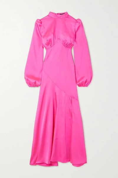 De La Vali Clara Gathered Satin-twill Maxi Dress In Bright Pink