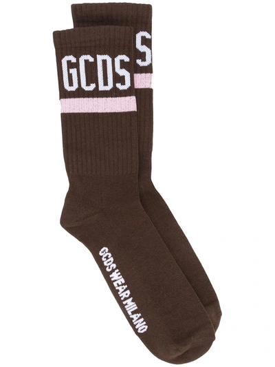 Gcds Logo Print Socks In Brown