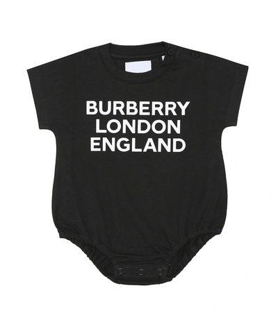 Burberry Babies' Berta Logo Organic Cotton Bodysuit In Black