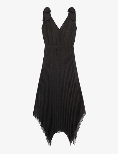 The Kooples Pleated Satin Maxi Dress In Black