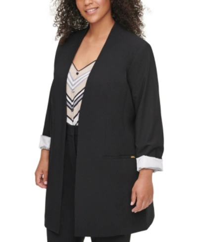 Calvin Klein Plus Size Collarless Open-front Topper Jacket In Black