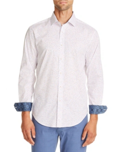 Tallia Men's Slim-fit White Dot Long Sleeve Shirt And A Free Face Mask With Purchase