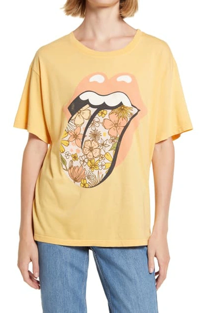 Daydreamer Rolling Stones Flower Tongue Boyfriend Graphic Tee In Sunny