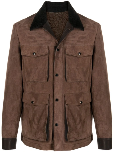 Ajmone Suede And Shearling Jacket In Tobacco