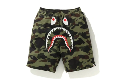 Pre-owned Bape  1st Camo Shark Beach Pants Green