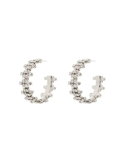 Area Silver-tone Crystal-embellished Hoop Earrings