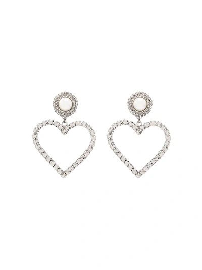 Alessandra Rich Crystal-embellished Heart Drop Earrings In Silver