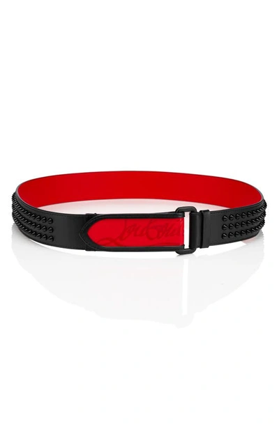 Christian Louboutin Men's Loubi Trainer Spiked Belt In Black Red