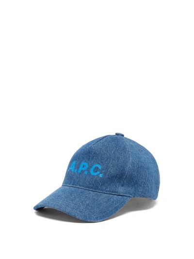 Apc Eden Logo-print Denim Baseball Cap In Blue