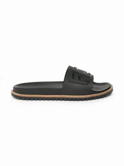 Fendi Men's Logo Embossed Slide Sandals In Black