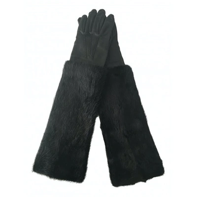 Pre-owned Prada Black Mink Gloves