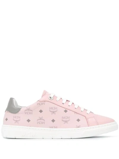 Mcm Low-top Leather Sneakers In Pink,grey,white