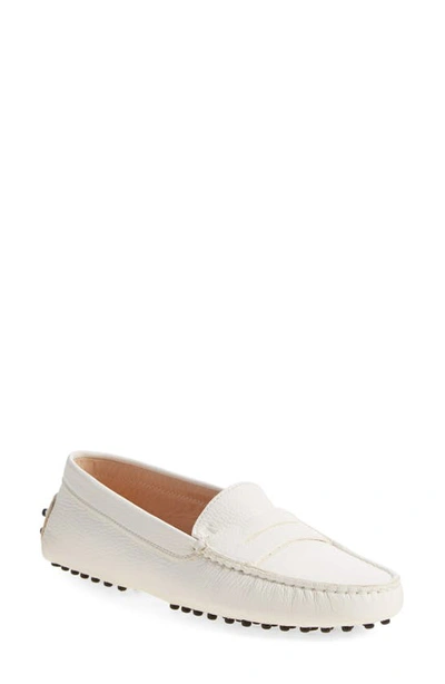 Tod's Gommini Leather Driver Penny Loafers In Ivory