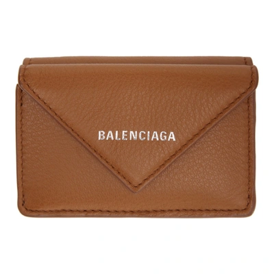 Balenciaga Brown Mini Envelope Papier Wallet In 2702 Camel