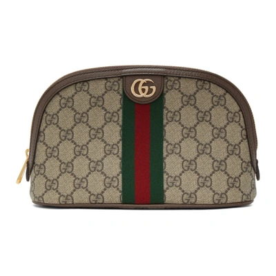 Gucci Brown Ophidia Gg Supreme Makeup Bag In Beige