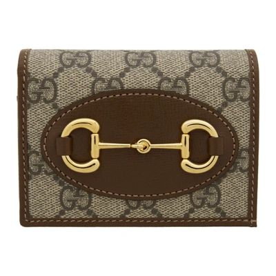 Gucci 1955 Horsebit Gg Supreme Card Case Wallet In Brown