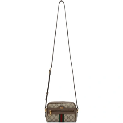 Gucci Brown And Beige Gg Supreme Small Ophidia Bag In 8745 Beige